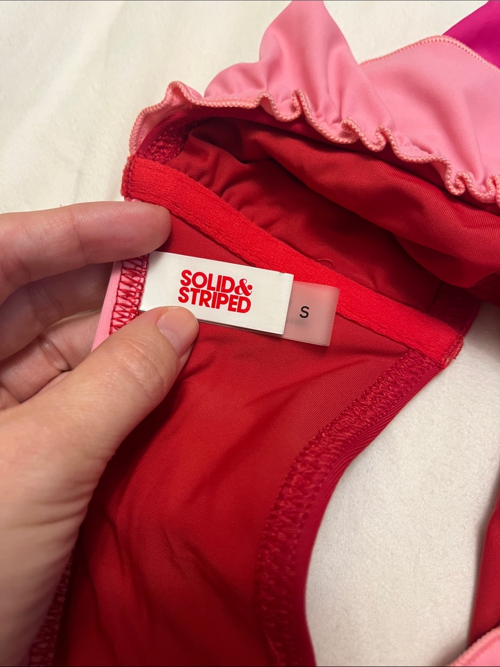 Solid & Striped Pink Ruffle Bikini S Top M Bottom - Picture 2 of 3